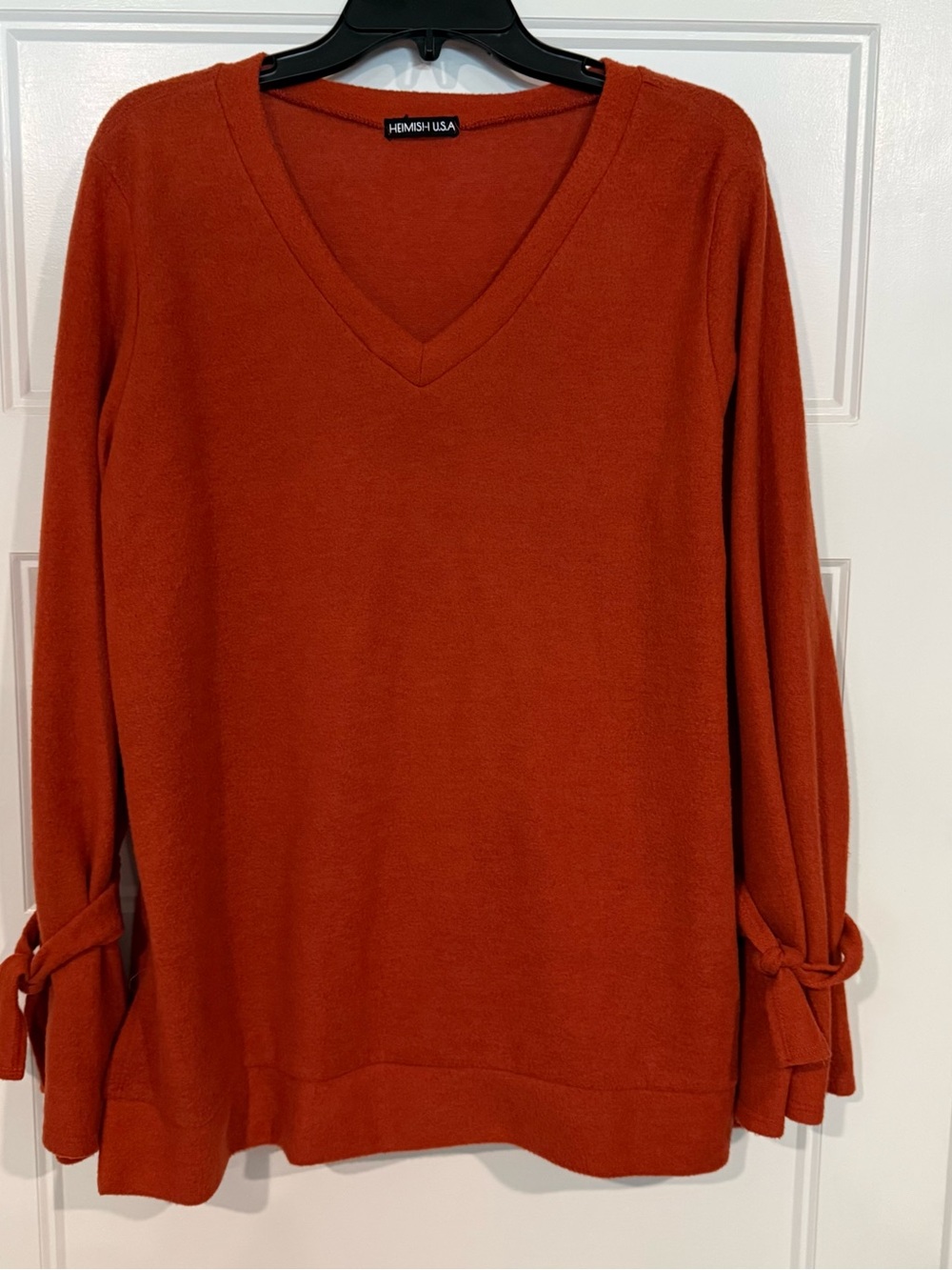 HEIMISH USA Women's V-Neck Sweater in Rust Orange